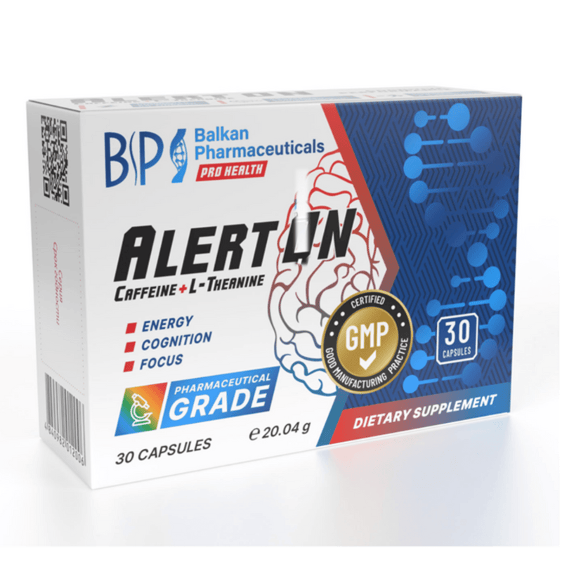 Alert ON - Caffeine + L-Theanine - 30 Capsules - Balkan Pharmaceuticals