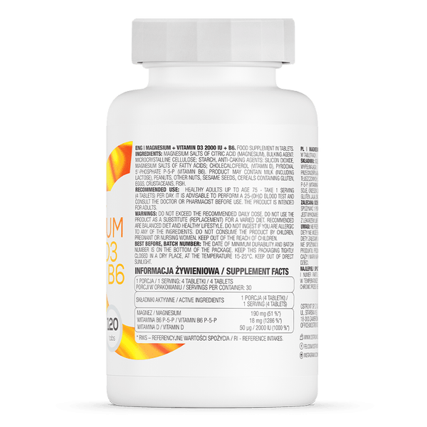 OstroVit Magnesium + Vitamine D3 2000 IE + B6 120 tabletten