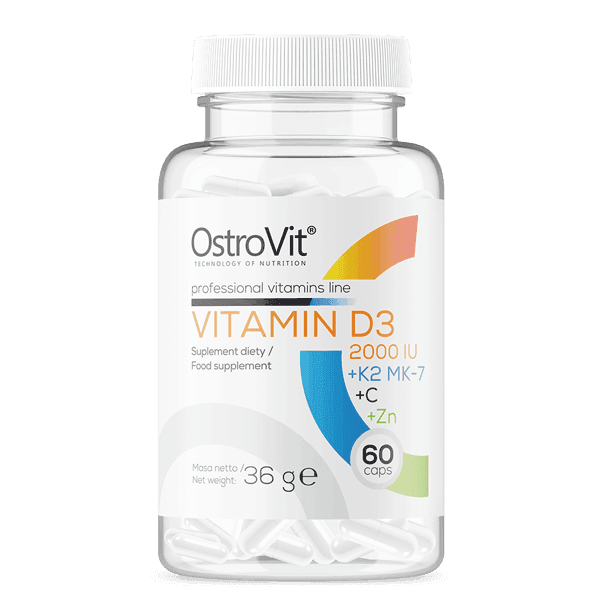 Vitamine D3 2000 IU + K2 MK-7 + Vitamine C + Zink 60 Capsules OstroVit